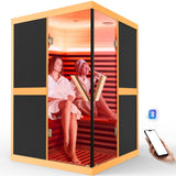 OUTEXER 2 Person Sauna Infrared Saunas APP Control 7 Color Light 1980W Wooden Home Spa Room Canadian Hemlock Wood Low-EMF Indoor Saunas 47.2 * 47.2 * 75.6inch OUTEXER