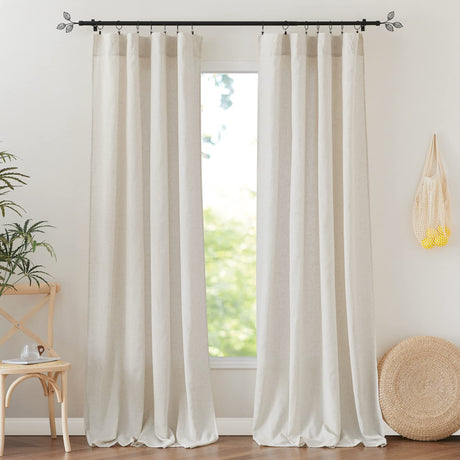 RYB HOME Flax Linen Blend Curtains 84 Inches Long - Semi Sheer Breathable Woven Light Filtering Window Treatment Drapes for Living Room, Bedroom, Office, Nursery, W 52" x L 84", 2 Panels, RYB HOME
