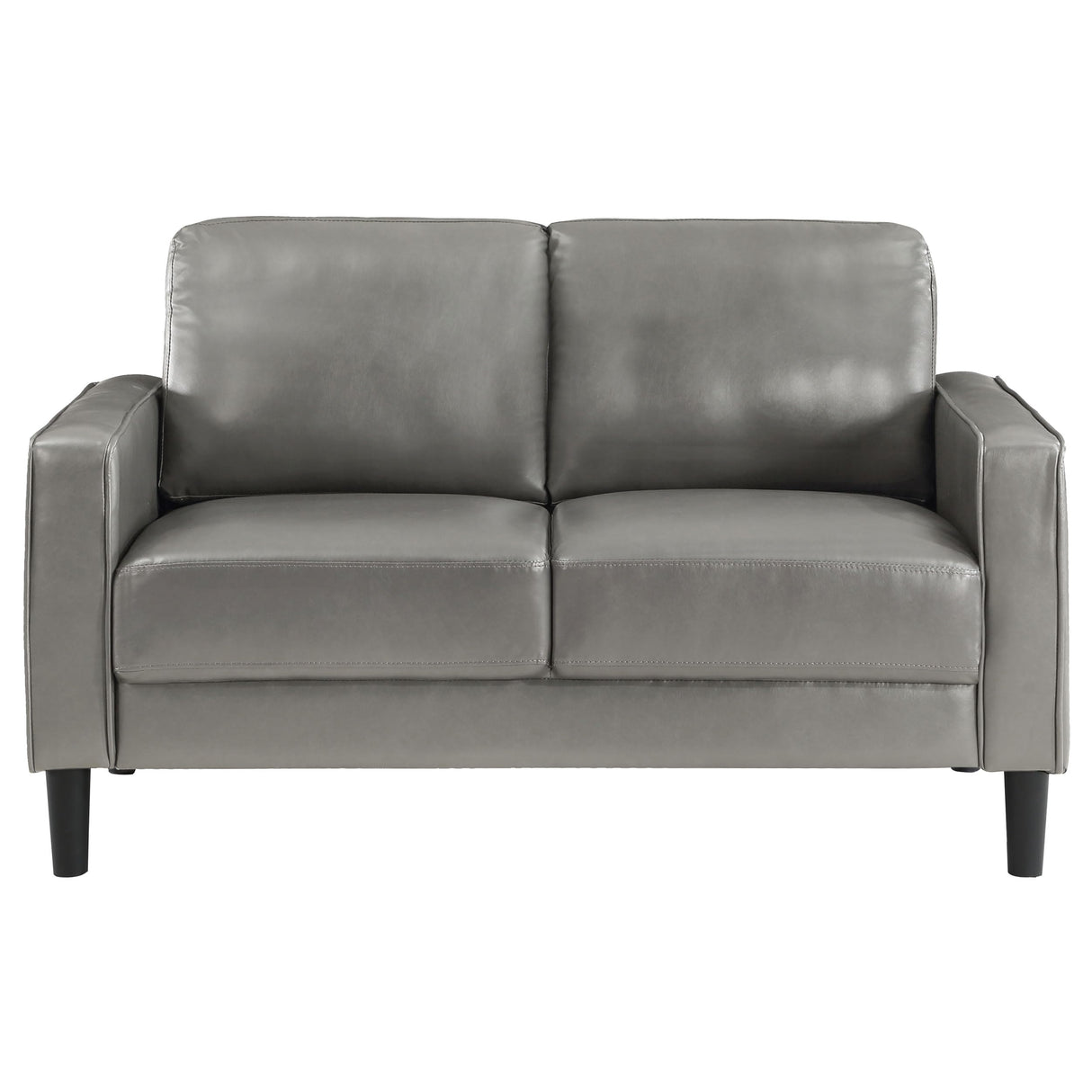 Coaster Home Furnishings - Ruth - Faux Leather - Upholstered Loveseat with Track Arms, Foam-Filled Cushions, and Straight Tapered Legs - Living Room - Gray - 508366 Coaster Fine Furniture