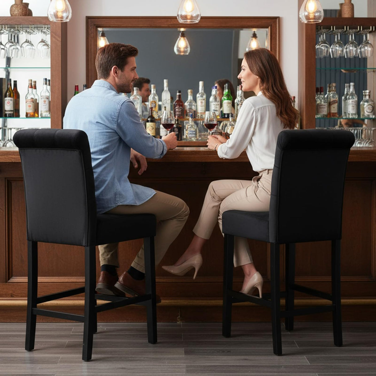 DM Furniture Counter Height Barstools Set of 4, 26 Inch Farmhouse Bar Stools Modern Velvet Upholstered Dining Chair for Home Pub/Bistro/Kitchen Island/Breakfast Bar, Black DM Furniture