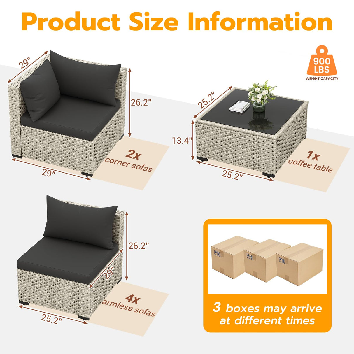 UDPATIO Outdoor Patio Furniture Set, 7-Piece Modular Sectional Sofa with Tea Table, PE Wicker Outdoor Conversation Set for Patio, Garden, Backyard Black UDPATIO