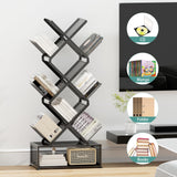HI NINGER Folding Bookshelf,9 Tier Tree Bookshelf with Storage Cabinet,Stylish Design Metal Bookshelf for Display of CDs,Books in Living Room,Home Office,Tall Floor Standing Book Organizer for Bedroom HI NINGER