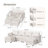 Huatean Home Modular Sectional Sofa, 6 Seat Modular Couch with Storage, Memory Foam, Convertible Sectional Couches for Living Room, U Shaped Comfy Modular Sofa with Chaise, Cream Huatean Home