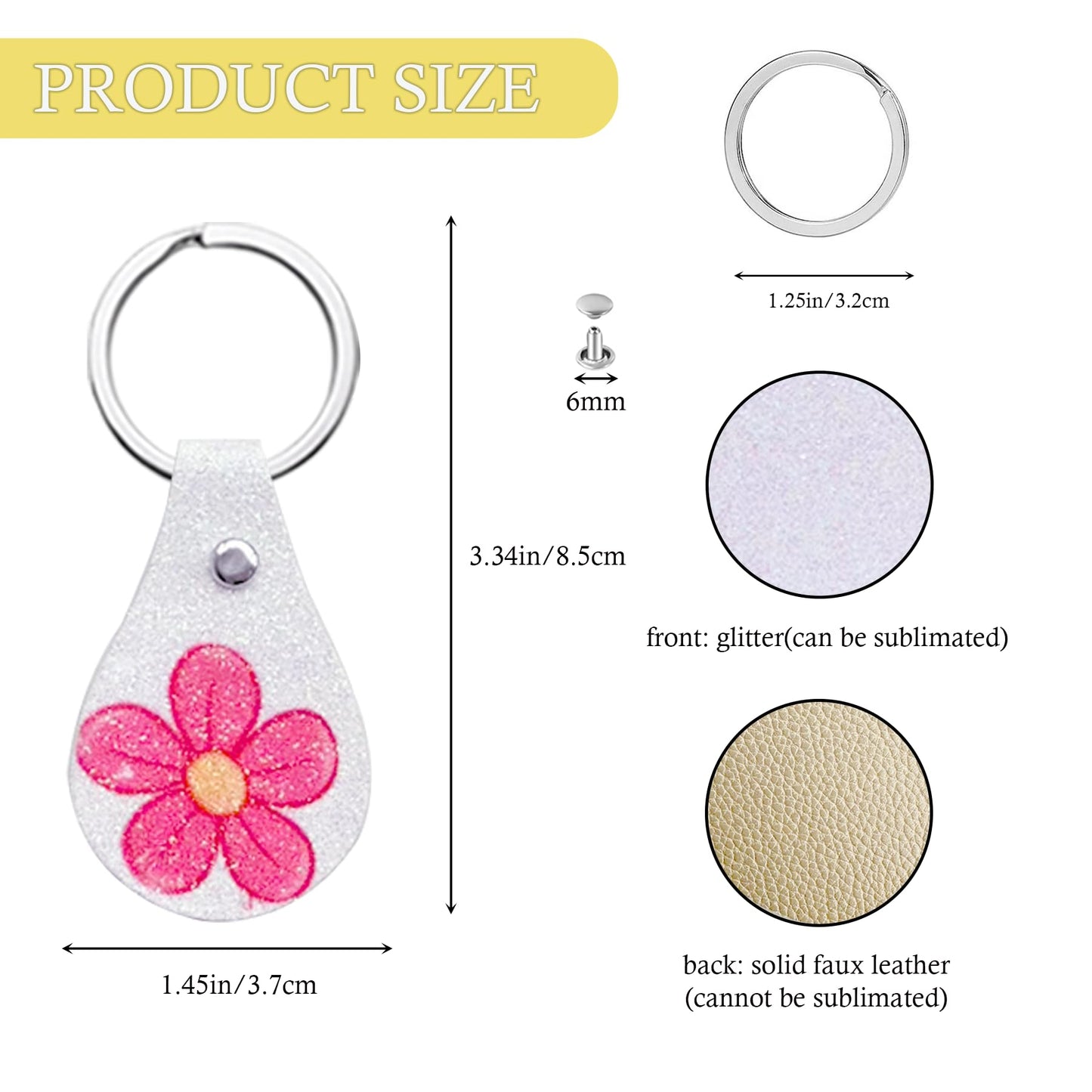 30 Sets Sublimation Keychain Blanks Making Kits, Shiny Glitter for Heat Transfer and Gold PU Faux Lather Back, Nice Customized Key Fob for Families/Lovers DIY Craft Gift Supplies