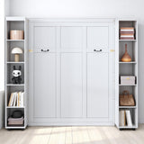 Foldable Hidden Queen Murphy Bed Cabinet with Storage Bookshelf Bookcase, Wood White Murphy Wall Bed with Storage Shelves for Adults (White) MERITLINE