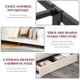 ROCHECASA King Size Bed Frame with Bookcase Storage and Drawers, Farmhouse Bed with High Headboard, Charging Station and LED Lights, No Box Spring Needed, Noise Free, Easy Assembly, Antique White ROCHECASA