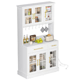 DWVO Kitchen Pantry Storage Cabinet with Microwave Stand, 71'' Tall Kitchen Hutch Cabinet with Power Outlet, Modern Food Pantry Cabinet with Drawers ＆ Shelves for Home, White DWVO