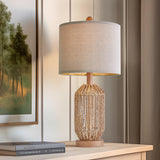 OYEARS 21" Boho Table Lamp for Living Room, Bedside Lamp for Nightstands, Rattan Lamp for Bedroom, Farmhouse Table Lamp for Room Decor, End Table, Retro, Brown, 1 Pack OYEARS