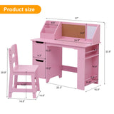 GarveeHome Kids Study Desk and Chair Set, Wooden School Learning Table with Storage, Hutch and Bulletin Board, Children Computer Desk with Chair, Small Toddler Desk for Home, School, Pink GarveeHome
