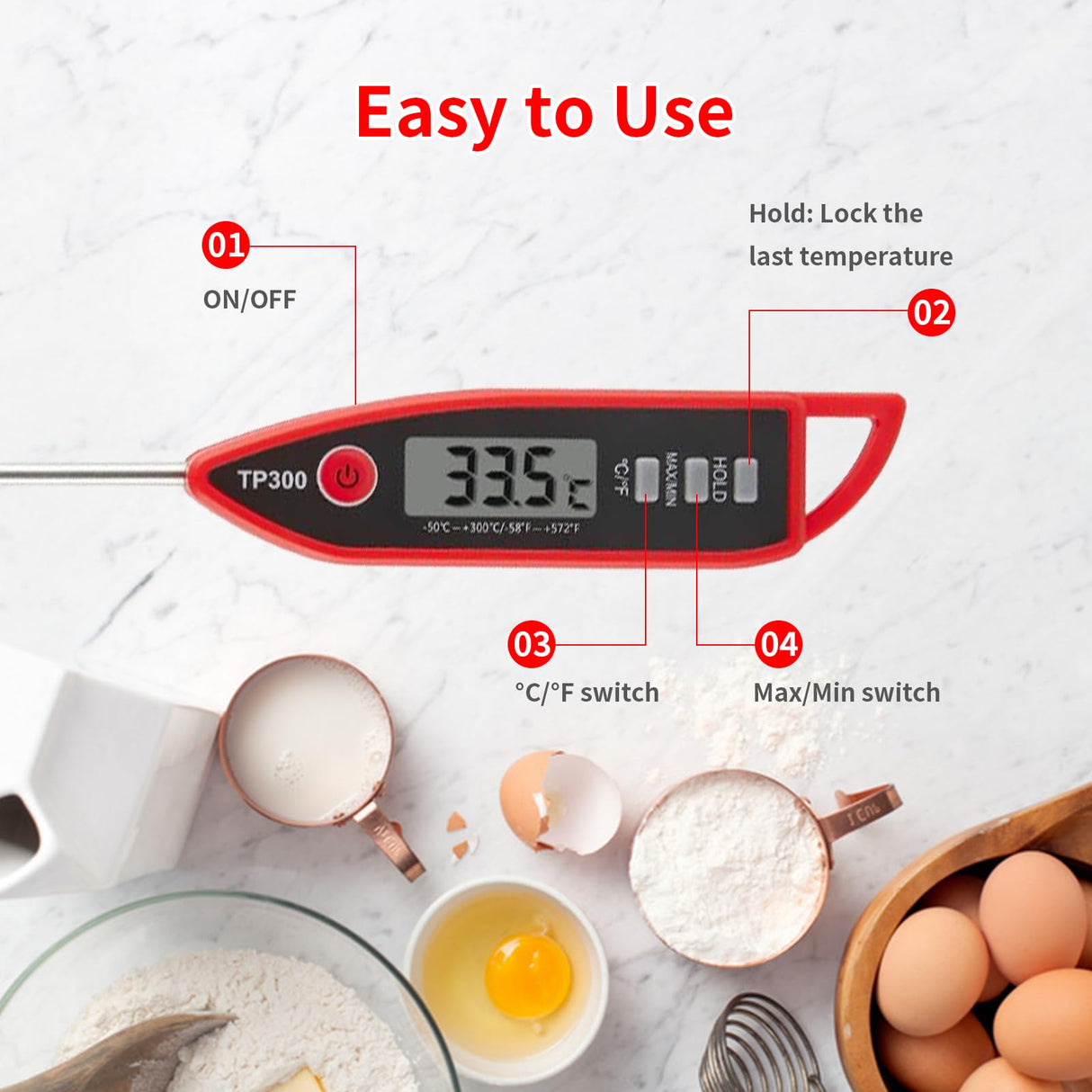 YFL Digital Meat Thermometer, Instant Read Food Thermometer, Large LCD Display, Waterproof Cooking Thermometer for Oven BBQ Grill Smoker Beef Turkey Camping & Kitchen Gadgets YFL