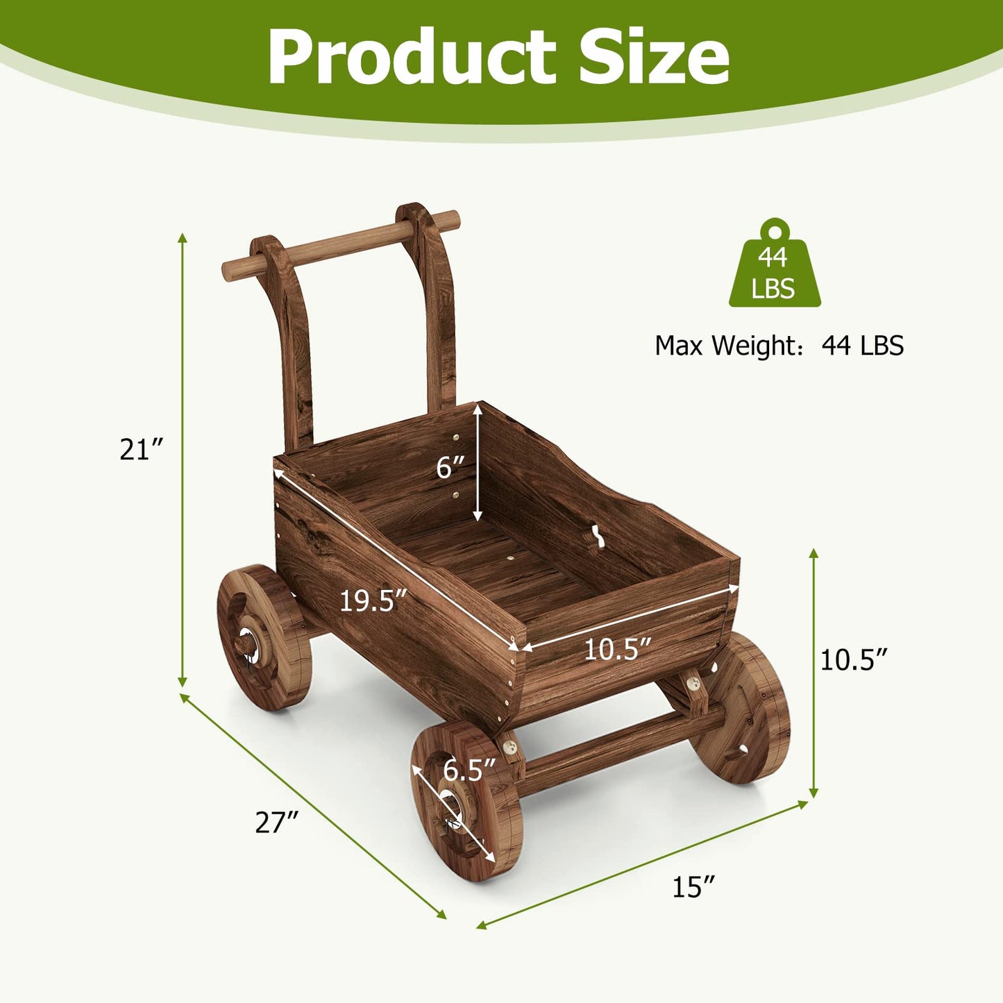 S AFSTAR Wooden Wagon Planter Box, Mobile Garden Planter with 4 Wheels, Handle, Drain Hole, Decorative Flower Planter for Indoor & Outdoor Decor, Wooden Flower Cart for Patio, Garden, Balcony - WoodArtSupply