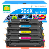 206X Toner Cartridges 4 Pack High Yield: MFP M283cdw M255dw M283fdw 206A Set Compatible Replacement for HP 206X for HP Color Laserjet Pro MFP M283fdw M283cdw M283 Printer Ink (with Chip -B/C/Y/M) TRUE IMAGE