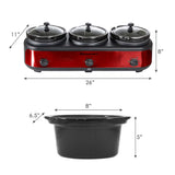 Elite Gourmet EWMST-325R Maxi-Matic Triple Slow Cooker Buffet Server Adjustable Temp Dishwasher-Safe Oval Ceramic Pots, Lid Rests, 3 x 2.5 Qt Capacity, Red Elite Gourmet