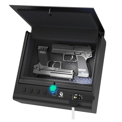 BE-TECH Gun Safe for Handgun, Large Capacity Biometric Pistol Safe with 99.9% Accuracy Fingerprint Quick Access - Ideal for Nightstand, Car, Bedside, Wall