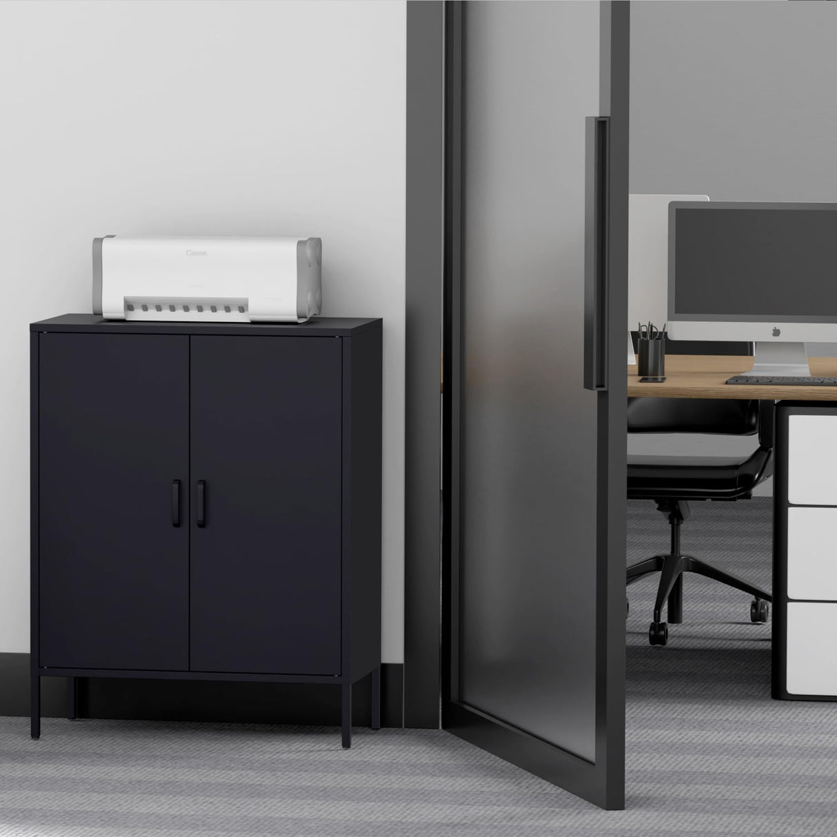 Washsemba Metal Storage Cabinet with Doors and Shelves,Multipurpose Storage Rack, 3-Tier Shelf,Metal Locker Style Accent Cabinet for Home Office,Living Room,Kitchen (Black, 40''H) Washsemba