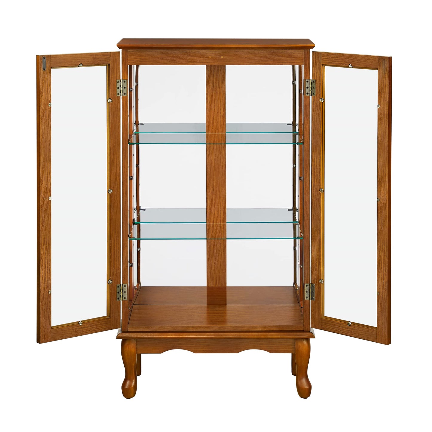 GPCRAC Curio Cabinet Lighted Curio Diapaly Cabinet Wooden Shelving Unit with Adjustable Shelves and Mirrored Back Panel, Tempered Glass Doors - WoodArtSupply