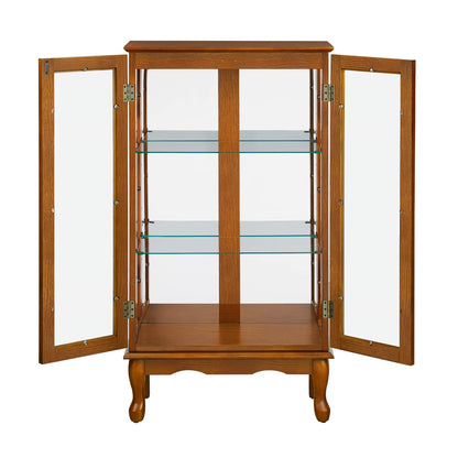 GPCRAC Curio Cabinet Lighted Curio Diapaly Cabinet Wooden Shelving Unit with Adjustable Shelves and Mirrored Back Panel, Tempered Glass Doors - WoodArtSupply