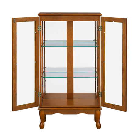 Ochangqi Curio Cabinet Lighted Curio Diapaly Cabinet Wooden Shelving Unit with Adjustable Shelves and Mirrored Back Panel, Tempered Glass Doors (Oak, 3 Tier) Ochangqi