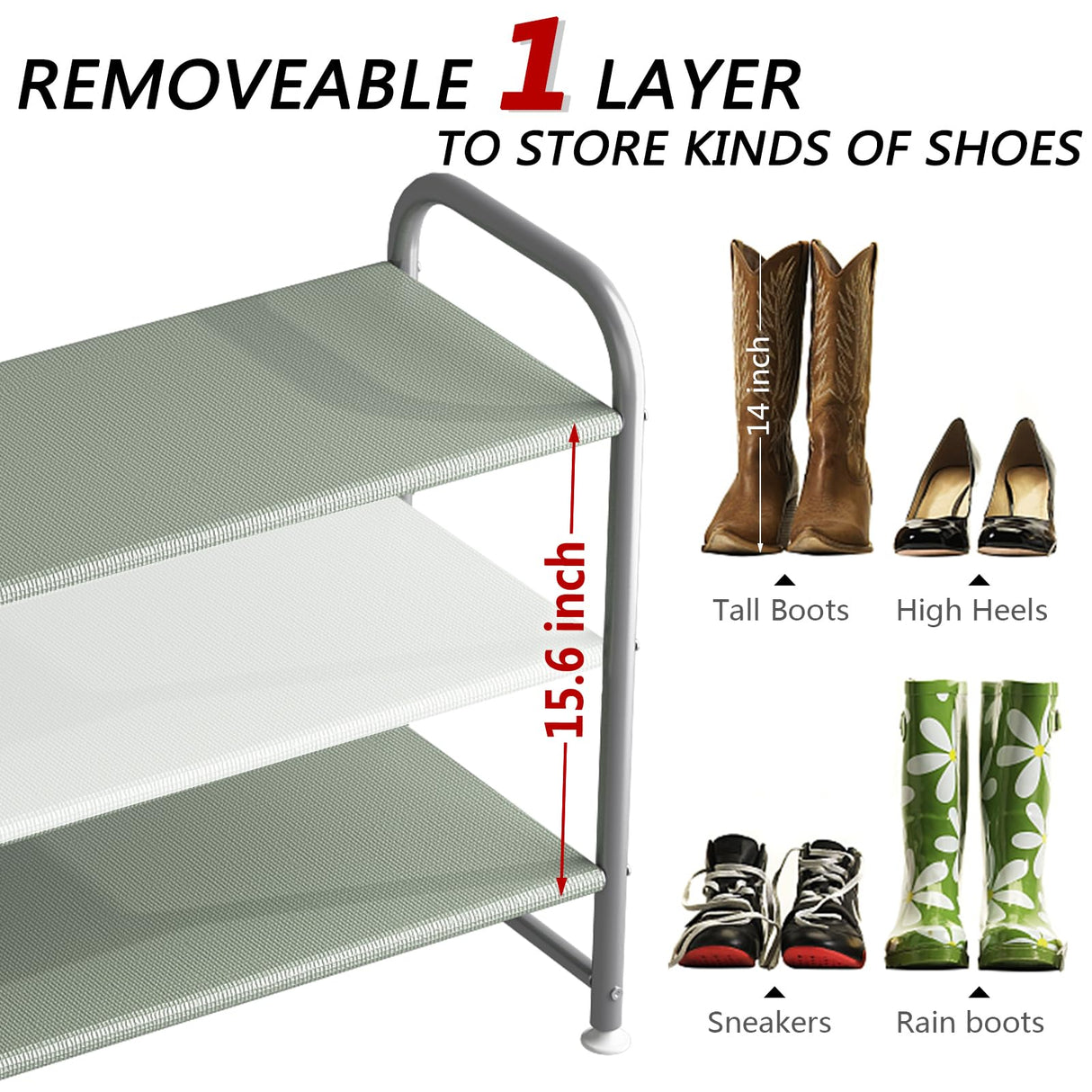 INGIORDAR Shoe Rack 3 Tier Long Storage Organizer Wide Metal Shoe Shelf for Closet Entryway Grey INGIORDAR