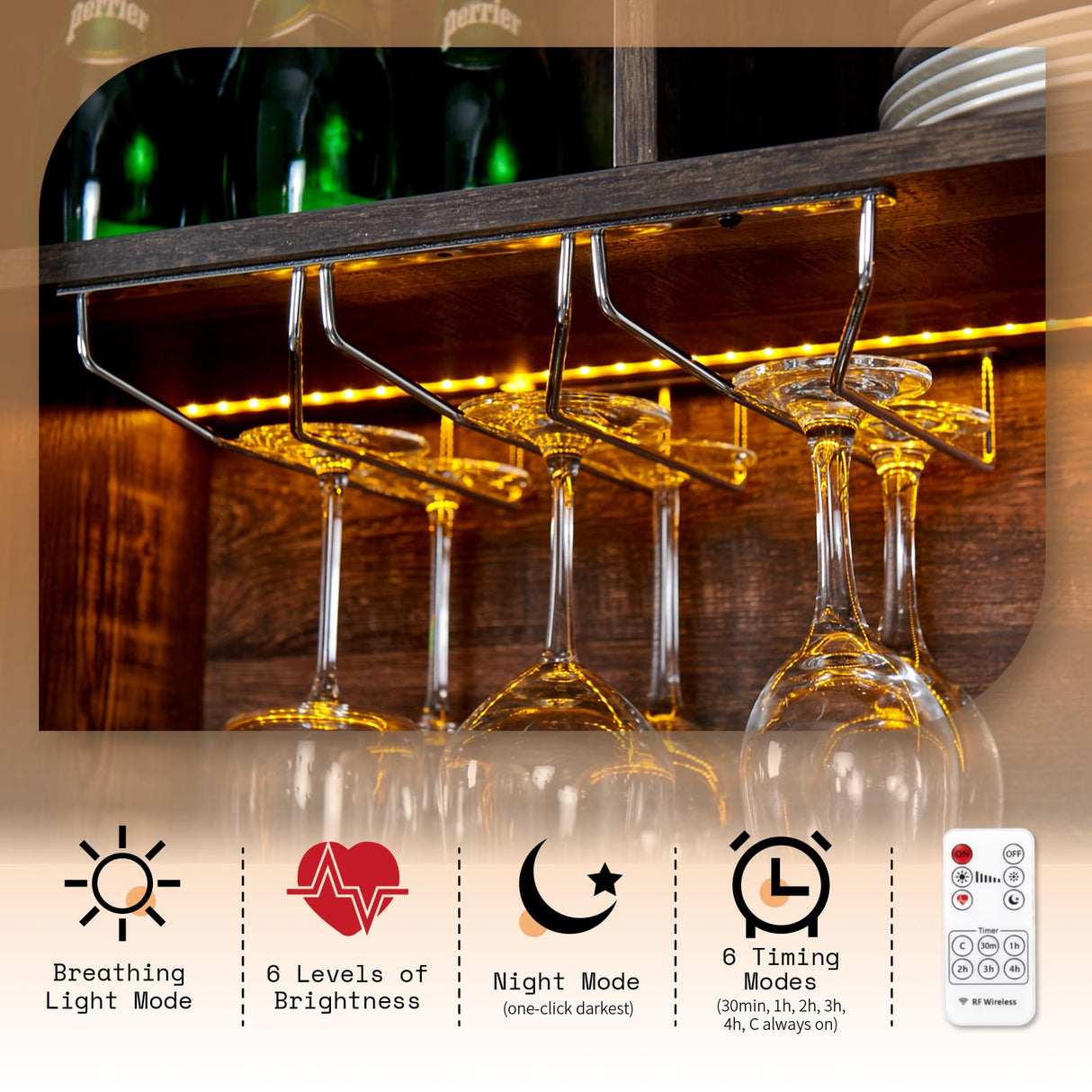 AMERLIFE Coffee Bar Cabinet with Sliding Barn Door, 72'' Farmhouse Kitchen Sideboard, Buffet Storage Table, Wine Glass Racks, 3 Drawers, LED Lights, Tall Hutch Home Bar Dark Rustic Oak AMERLIFE