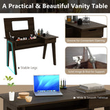 CHARMAID Large Vanity Table with Flip Top Mirror, 48'' Home Office Computer Desk Open Storage Cubby and Drawer, Modern Wood Writing Makeup Dressing CHARMAID