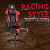 GOTMINSI Computer Gaming Chair with Headrest and Lumbar Cushion, Ergonomic Gaming Chair Office Chair 290lbs for Adults, Video Game Chairs Racing Chair High Back Leather Adjustable, (BK/Red) GOTMINSI