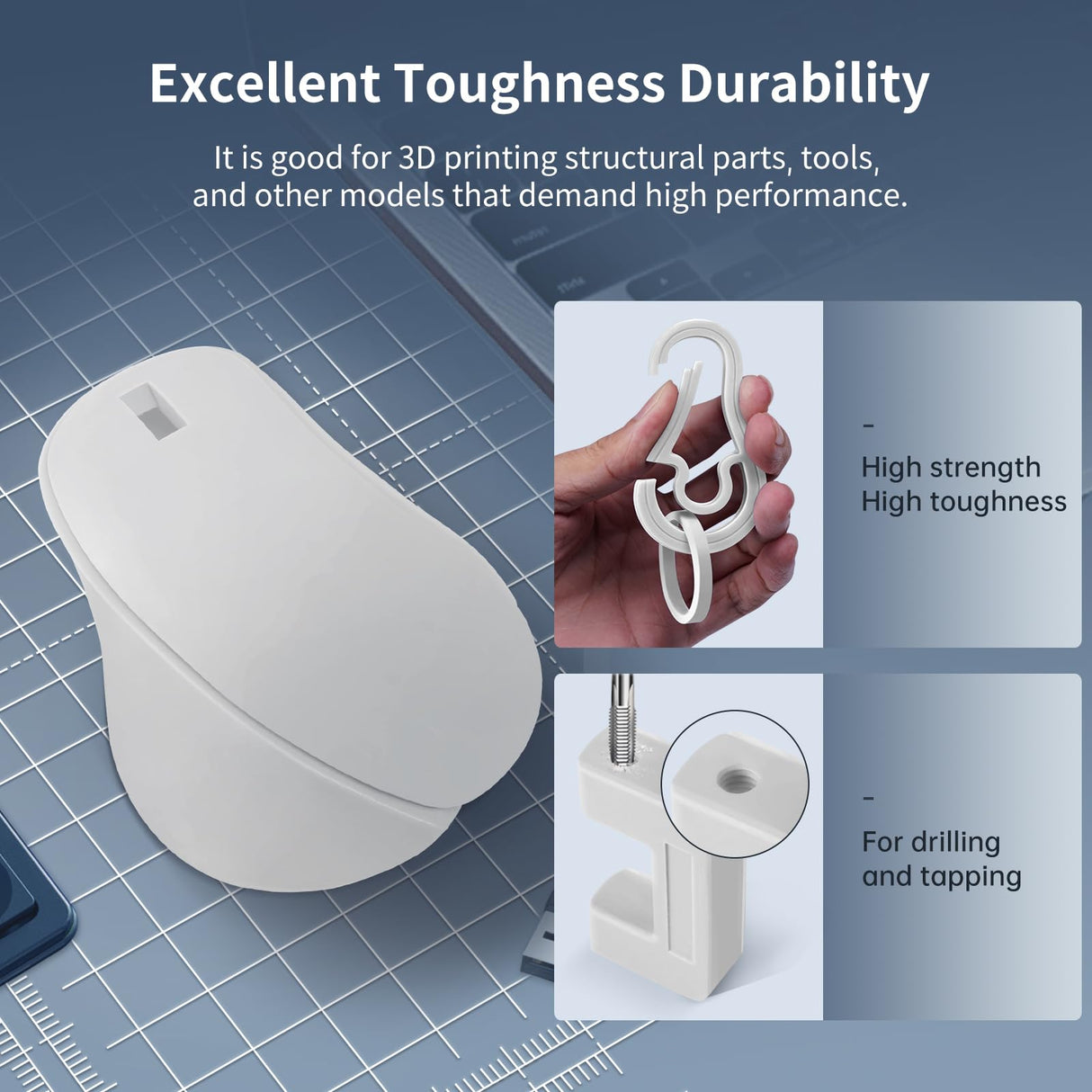 ANYCUBIC Water Washable ABS-Like 3D Printer Resin, High Toughness and Durability, High Precision and Easy to Post-Process, Low Odor, Wide Compatibility for All LCD Resin 3D Printers (White, 1kg) ANYCUBIC