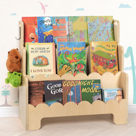 Tohiasen Kids Bookshelf Wooden 3-Tier, Scalloped Book Shelf for Kids Rooms, Front Facing Toddler Montessori Bookshelf, Baby Nursery Book Shelves Kids Classroom Bookshelf Bookcase Tohiasen