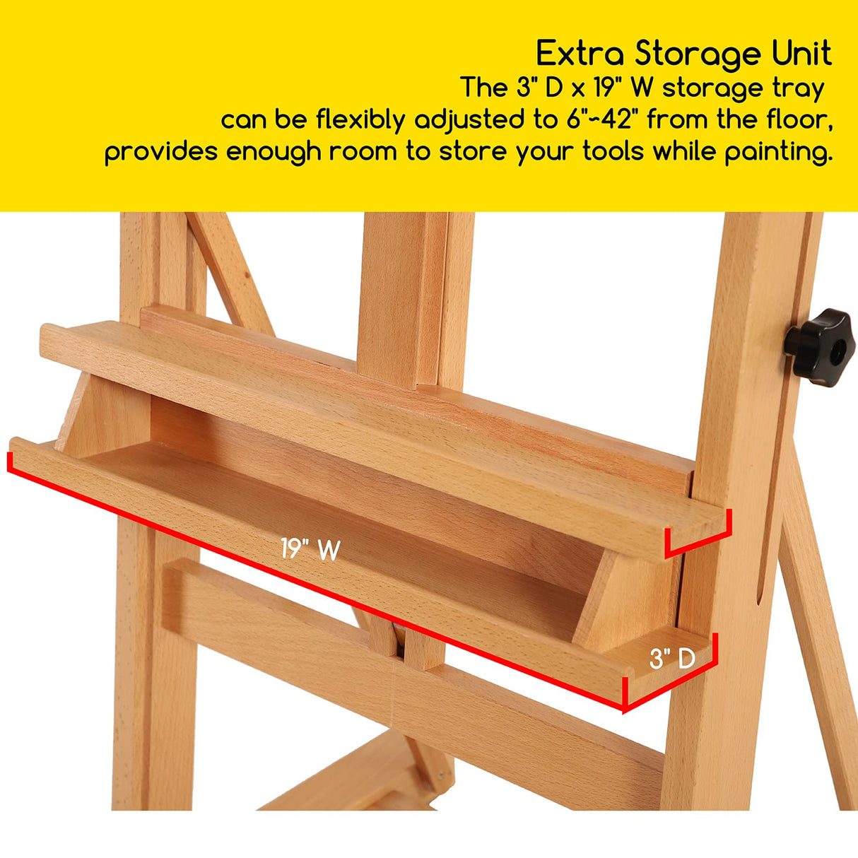 MEEDEN Studio H-Frame Easel with Storage Tray, Solid Beech Wood Artist Painting Easel, Best Wooden Floor Easel, Holds Canvas Art up to 48" MEEDEN