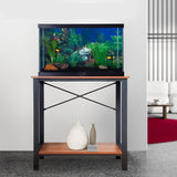20 Gallon fish tank stand. 10 gallon aquarium Stand. Great fish tank stand for up to 20 gallons. Aquarium table by Fionomenal - Black Metal Mahogany Top Finomenal