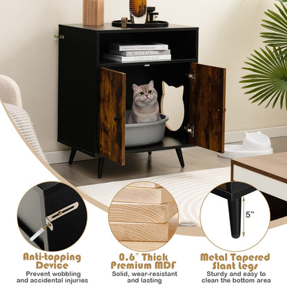 PETSITE Cat Litter Box Enclosure, Wooden Enclosed Litter Box with Shelves, Hidden Litter Box Furniture End Table - WoodArtSupply