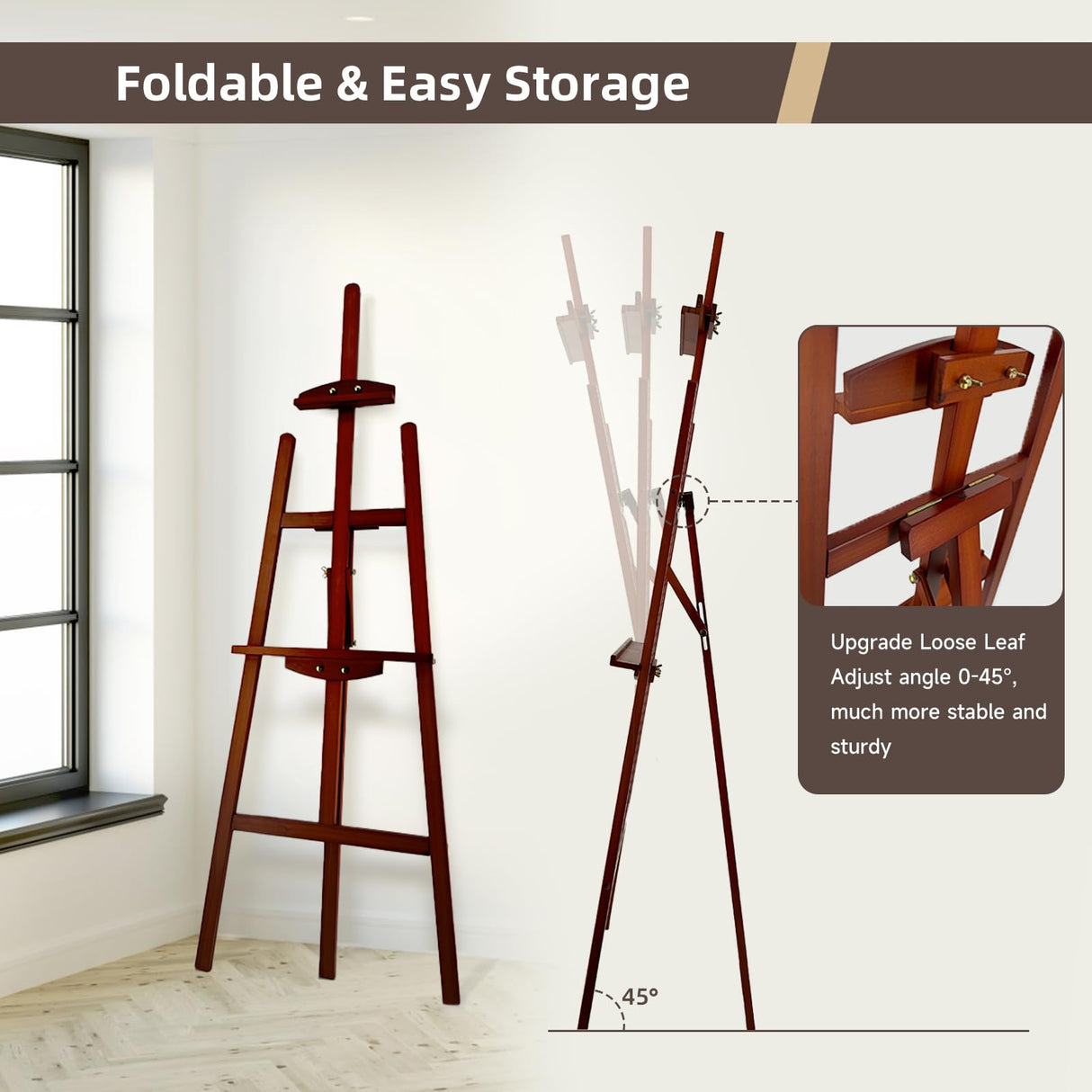 Stuelloaf Adjustable Wooden Painting Easel, Pine Art Easel Stand Hold up to 43'', Painting Canvas for Wedding Sign and Poster, Drawing for Adults, Begginners and Students, Walnut Stuelloaf