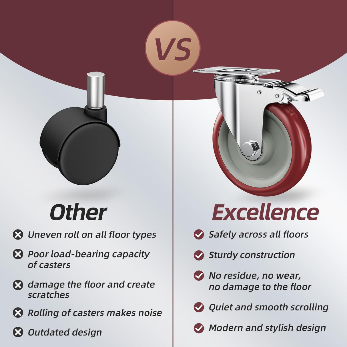 5 Inch Casters Set of 4 Heavy Duty - Caster Wheels, CLOATFET Locking Casters, Swivel Casters with Brake (Top Plate), Double Ball Bearing Non Marking Castor Wheels for Cart Furniture Workbench CLOATFET