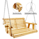 Kybolt Wooden Porch Swing with Hanging Chain,2-Seater Patio Swing Chair with Cup Holders,Outdoor Swing Bench for Porch Courtyard Garden Balcony KYBOLT