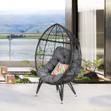 Temminkii Outdoor Patio Wicker Egg Chair Oversived Indoor Basket Rattan Chair with Stand,4''Cushion 410bls Capacity for Backyard Balcony Bedroom (Gray) Temminkii