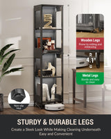 Glass Display Cabinet with Single Door, 4-Tier Display Case with Adjustable Shelves, RGB LED Lights with App & Remote Control, Metal Base Curio Storage Cabinet for Collectibles, Books, Living Room Zephome