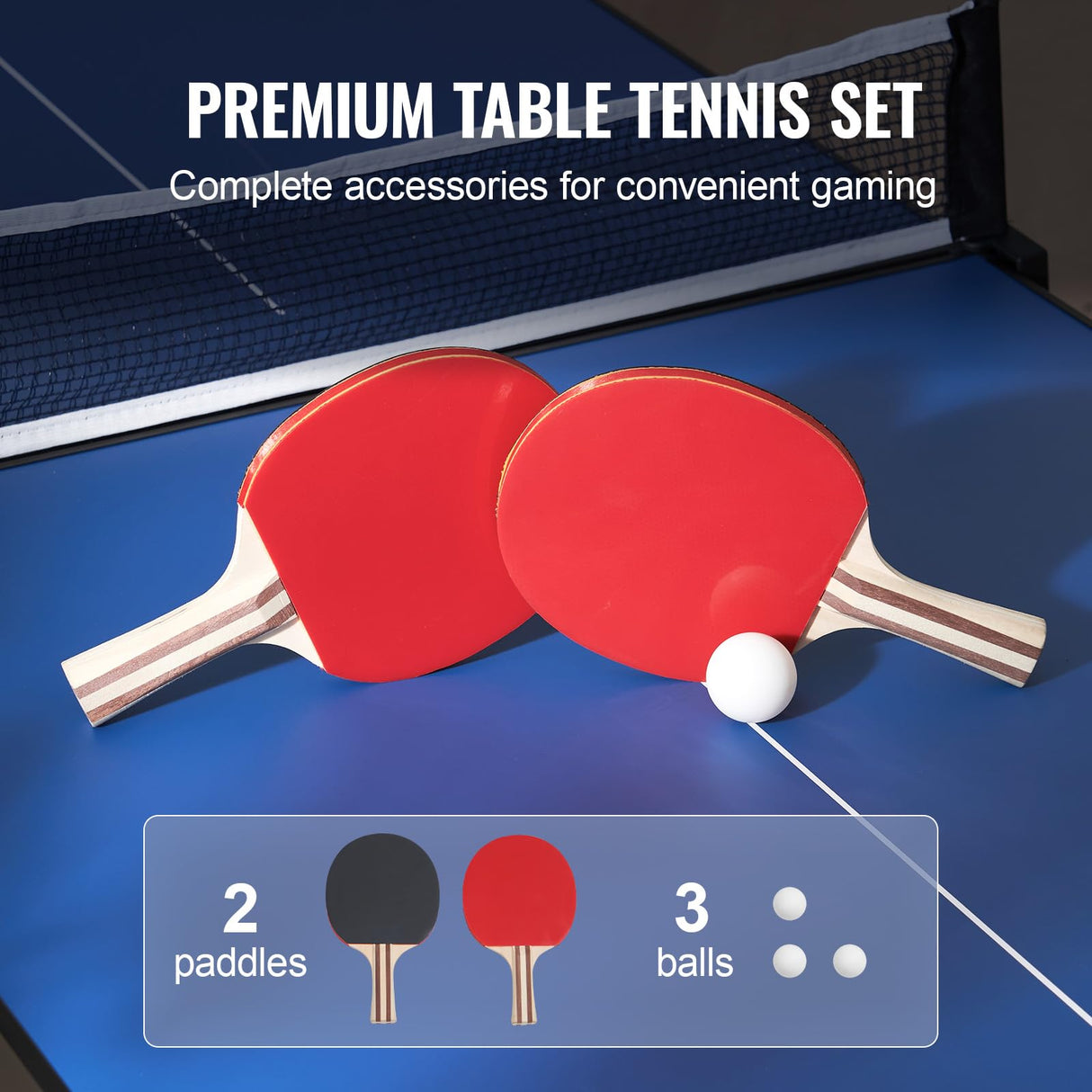 VEVOR Ping Pong Table, Mid-Size Table Tennis Game, Indoor MDF Table Tennis Table, Foldable Portable Complete Ping Pong Table Set with Net, 2 Paddles, 3 Balls, Carry Bag, Handle (No Assembly Required) VEVOR