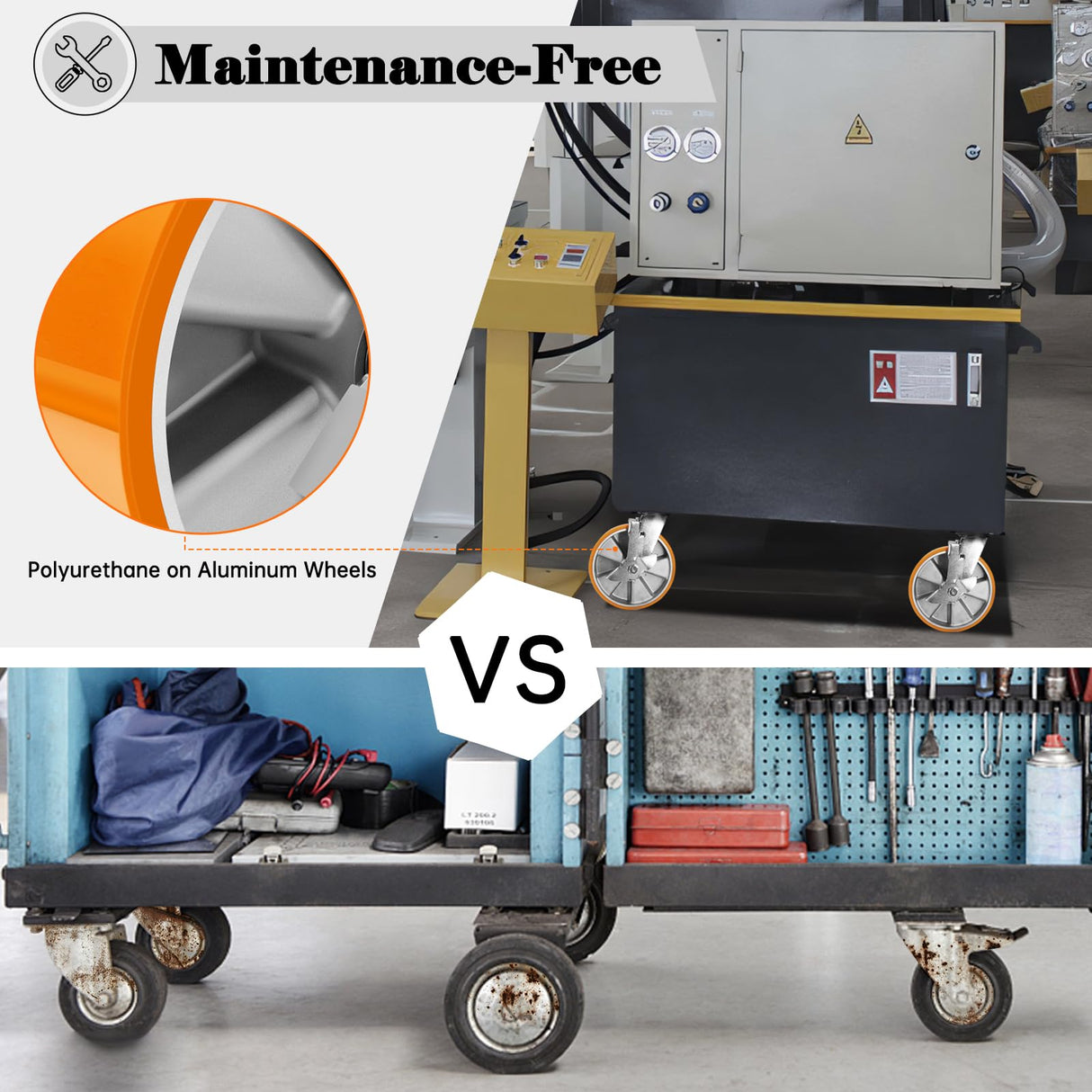 W B D WEIBIDA 8-Inch Industrial Grade Casters Wheels, Heavy Duty Casters Set of 4 with Brake 6000 LBS, Maintenance-Free Polyurethane on Aluminum Wheels, Plate Swivel Casters for Industrial W B D WEIBIDA