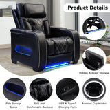 CANMOV Electric Power Recliner Chair with Adjustable Headrest, Breathable PU Leather Home Theater Seating with Ambient Lighting,Cup Holders,Armrest Storage,USB & Type C Ports,Black CANMOV