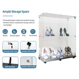 Yoluckea 2 Tiers Glass Display Cabinet with Bluetooth LED Light Strip, 2 Doors Floor Standing Curio Cabinet with Universal Wheel for Home, Black Glass Bookshelf for Collections, Clear Top Yoluckea