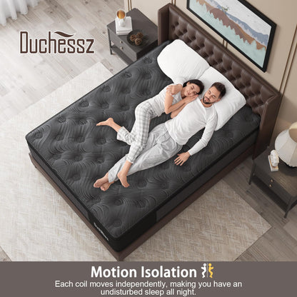 Duchessz King Mattress, 14 Inch Hybrid Mattress Black with Gel Memory Foam and Individually Pocket Innerspring Euro Top Mattress Medium Firm for Motion Isolation, Edge Support, 100 Night Trial