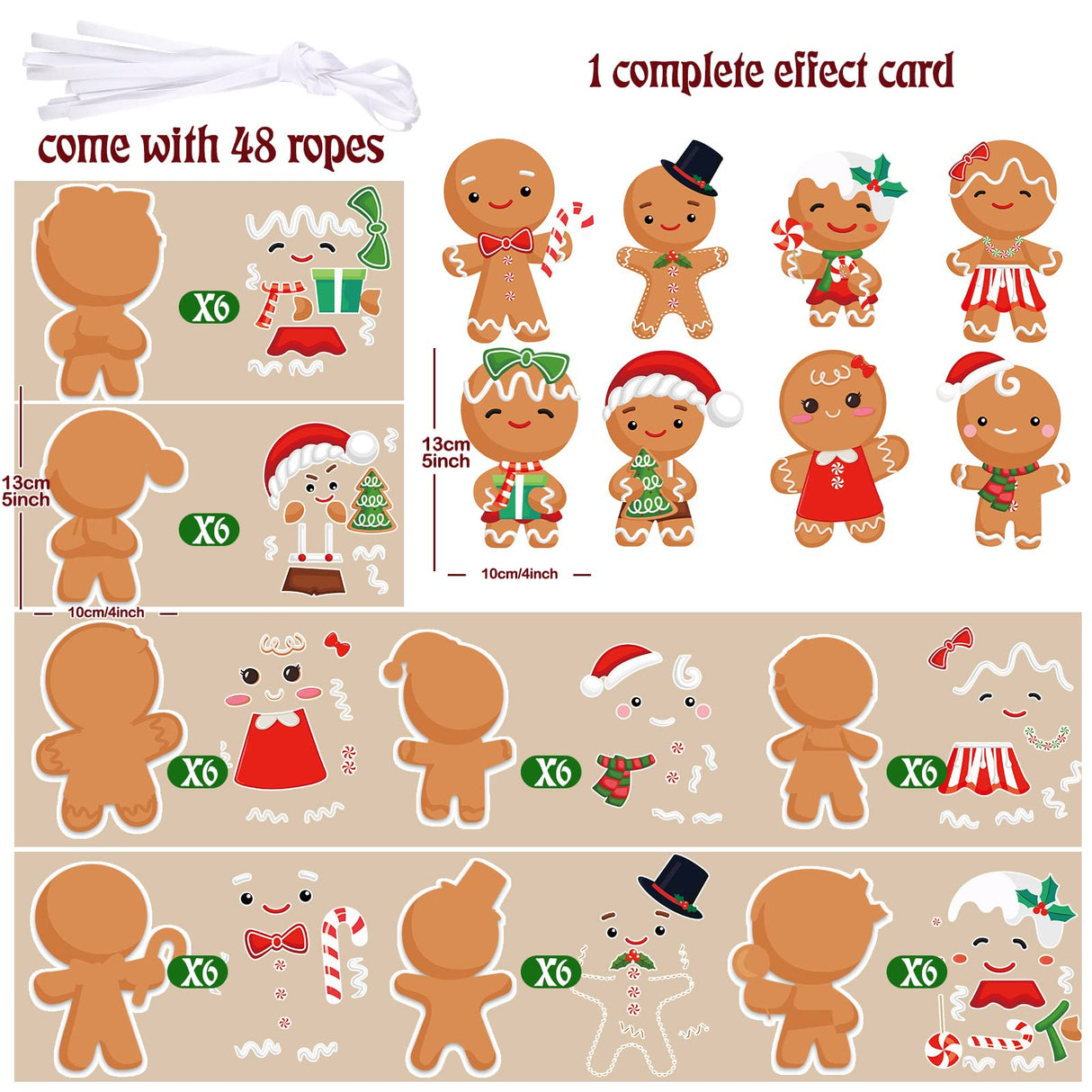 Yinder 48 Pcs Christmas Craft Kit Bulk Christmas DIY Arts and Crafts Tree Ornament Kit Make Your Own Xmas Tree Ornaments Self Adhesive Sticker Sheets for Xmas Decoration(Gingerbread Man) Yinder