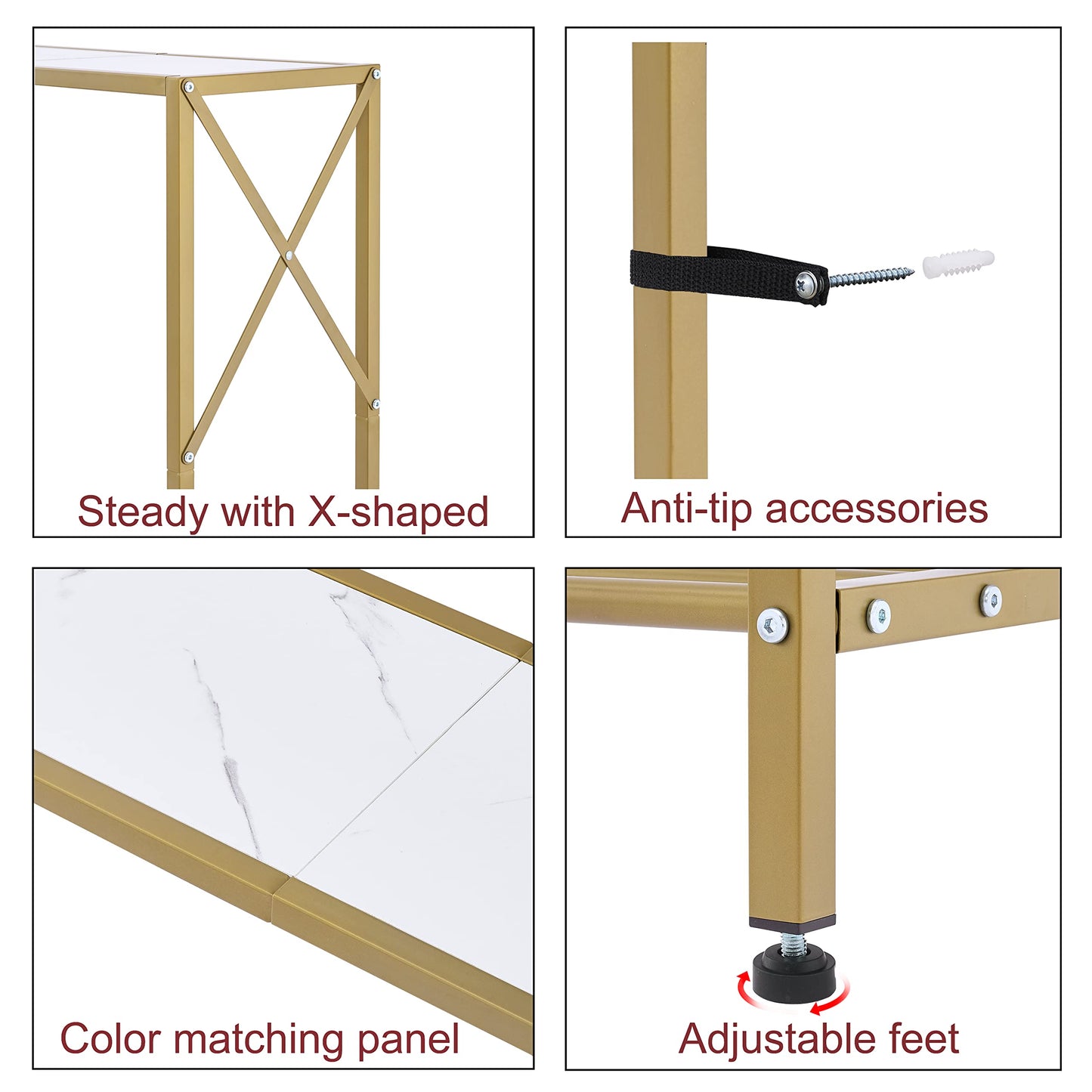 Tajsoon Entryway Table, 2-Tier Entry Way Console Entrance Table, 41.7”L Narrow Sofa Table with Shelves, Ideal for Hallway, Entryway, Living Room, Foyer, Corridor, and Office (Gold & White) - WoodArtSupply