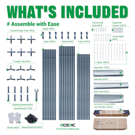 Acepic Carport 10x20ft Heavy Duty Carport Features Roll-up Windows & Doors, Portable Garage with UV Resistant Waterproof All-Season Tarp for Car, Truck, Boat Acepic