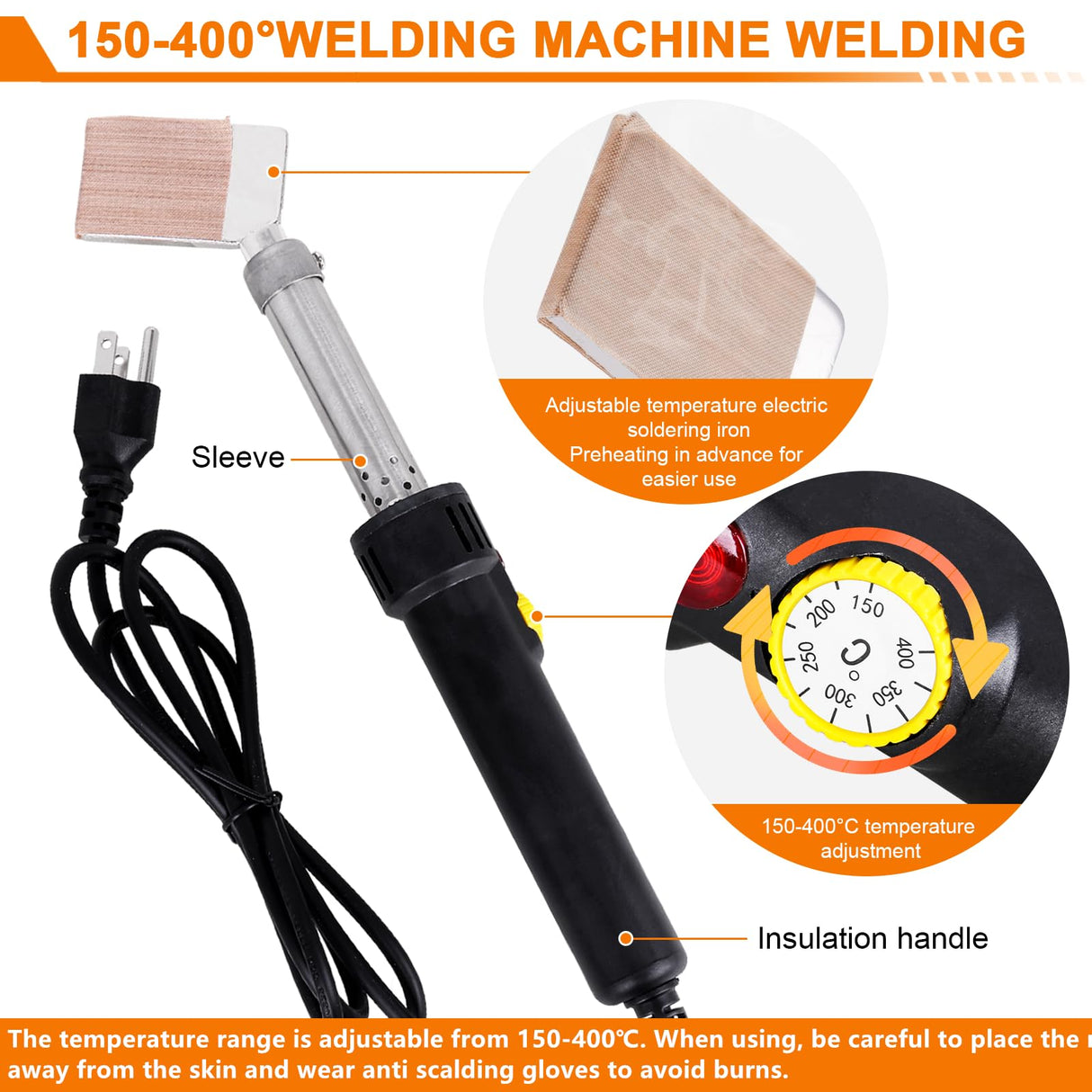 JIAWANSHUN PU Round Belt Welding Machine Polyurethane Belt Welder Round Belt Welder 110V with 150-400 ℃ Adjustable Temperature Electric Soldering Iron (One Set) JIAWANSHUN