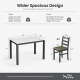 PHI VILLA Dining Table Set for 4, Modern Farmhouse Kitchen Table Set, Faux Marble Dining Table and 4 Cushioned Chairs, Solid Rubber Wood Dining Room Table Set, Venatino White Marble& Black PHI VILLA