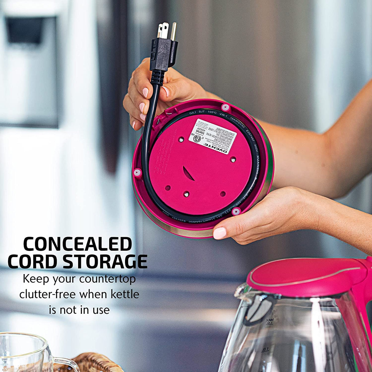 OVENTE Glass Electric Kettle Hot Water Boiler 1.5 Liter Borosilicate Glass Fast Boiling Countertop Heater - BPA Free Auto Shut Off Instant Water Heater Kettle for Coffee & Tea Maker - Pink KG83F OVENTE