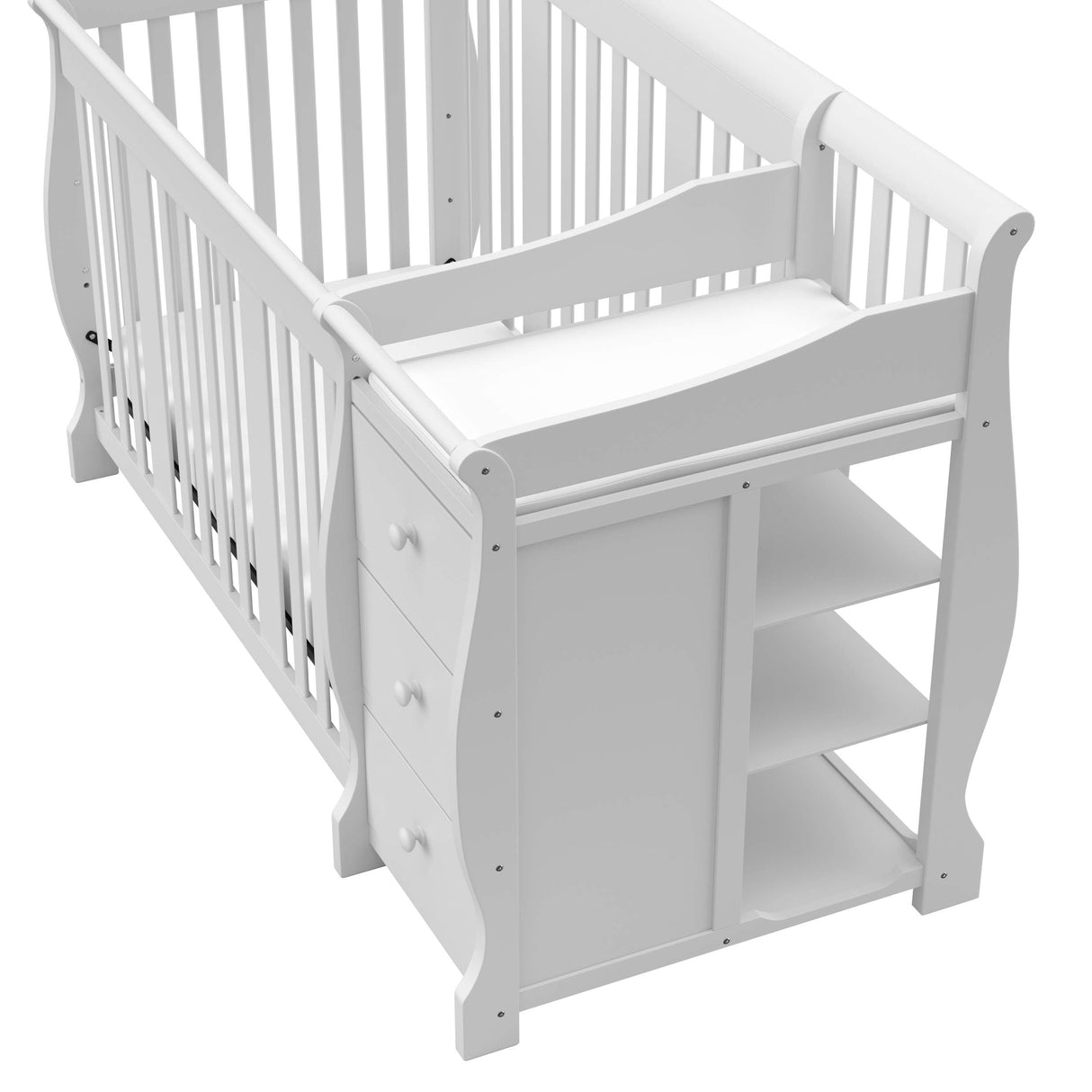 Storkcraft Portofino 5-in-1 Convertible Crib and Changer (White) – Changing-Table Combo with Drawer, Converts to Toddler Bed, Daybed Full-Size Storage Drawer Storkcraft
