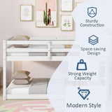 Anwick Low Bunk Bed Twin Over Twin, Floor Bunk Bed with Stairs, Twin Bunk Bed with High Rails Guardrail, Wooden Bunk Beds for Kids Girls Boys, No Box Spring Needed (White) Anwick