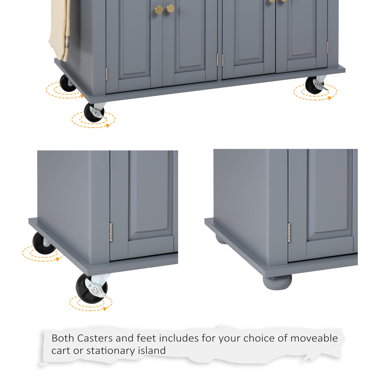 Finnhomy Rolling Kitchen Island With Drop Leaf, Thicken Rubberwood Top, Spice Rack, Towel Rack, Drawer, 43.3" Portable Mobile Kitchen Island Carts Table, Storage Cabinet, Both Wheels and Feet Included Finnhomy